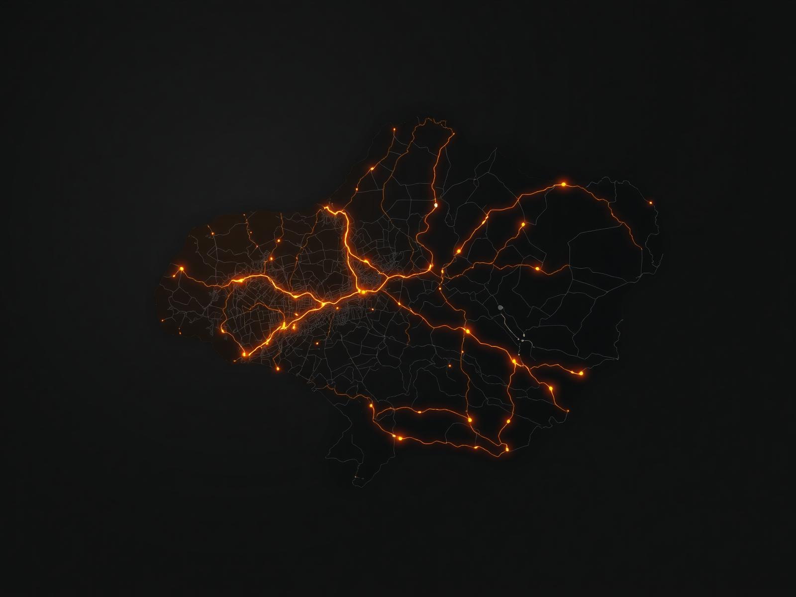 Mapa escuro ilustrando a cobertura de Cidade de Goiás e região